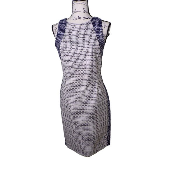 🆕ZARA Cut-Out Back Sleeveless Sheath Dress Navy Blue Off-White Print Medium - Picture 1 of 12